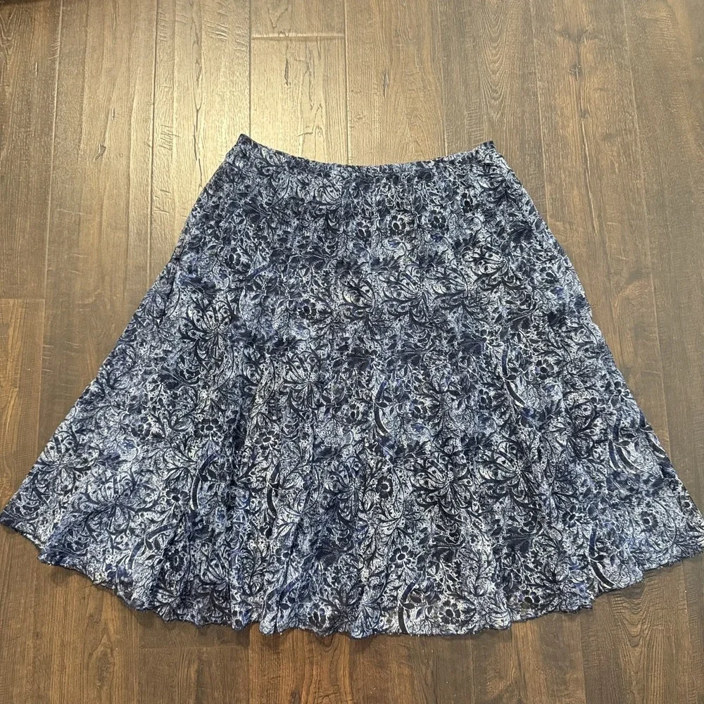 Coldwater Creek Skirt Womens 1X Blue Navy Floral Lace Pull On Lined Flowy Boho